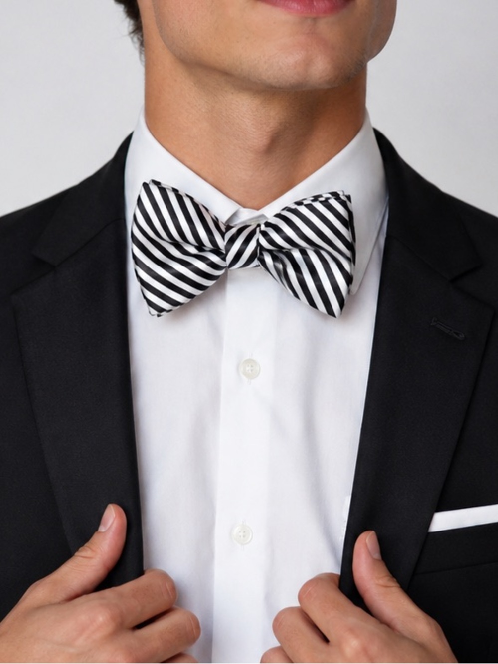 NEW IN BOX Y2K Retro Bow Tie Black White Striped Satin Adjustable - One Size